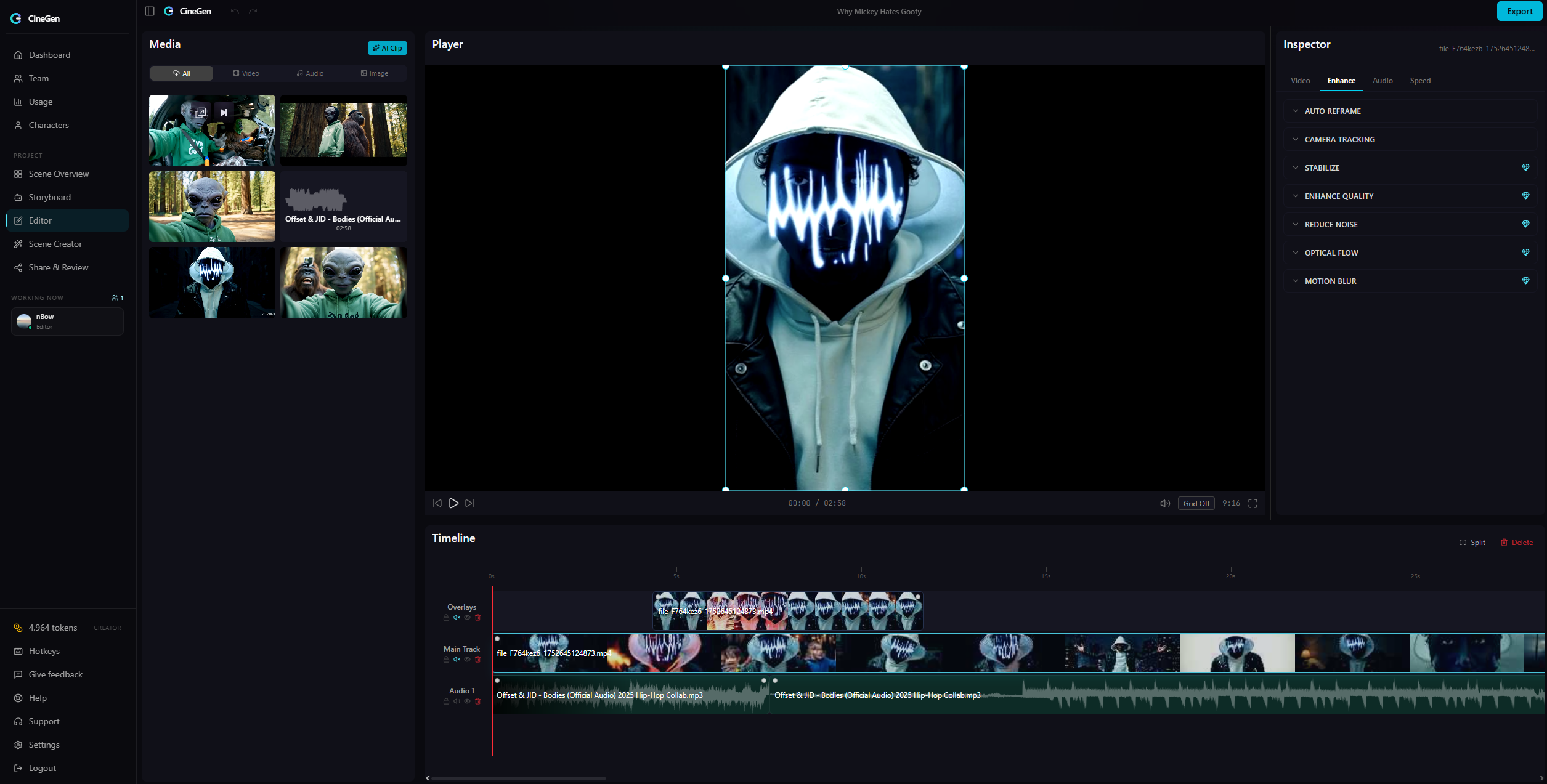 The CineGen multi-track timeline editor